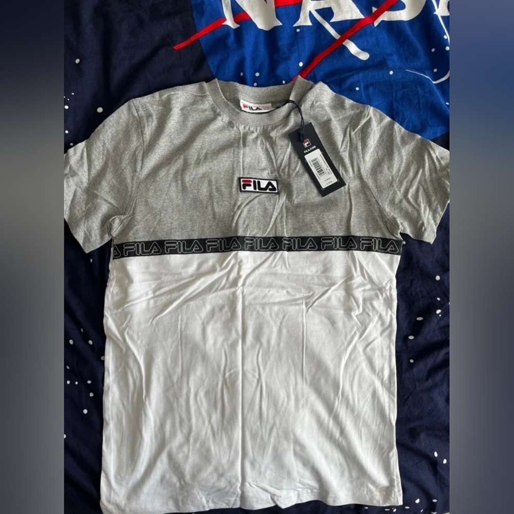 FILA Grey & White Short-Sleeve Logo Tee with Branded Waistband